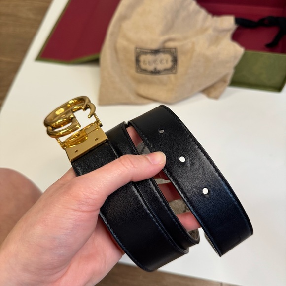 Gucci GG Marmont black gold tan reversible women’s belt - Picture 8 of 13